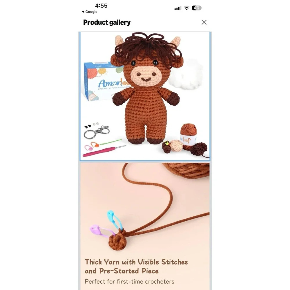 Amorloop Beginner Crochet Kit Highland Cow Amigurumi DIY Craft Set‎ NIB